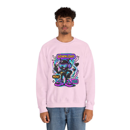Retro Cyber Alien 'Download Now! Yes!' Crewneck Sweatshirt