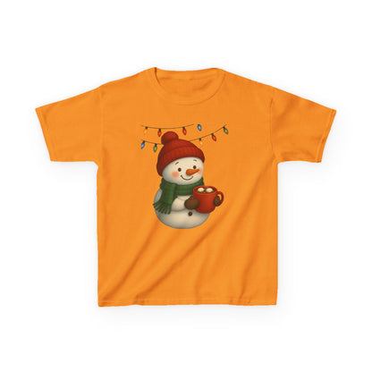 Snowman Dino Hot Chocolate Kids Christmas Tee