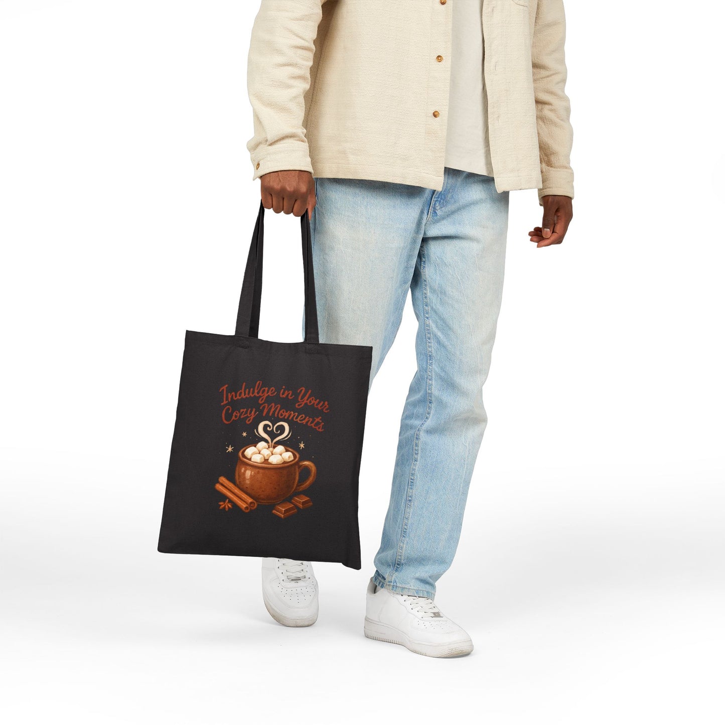 Cozy Moments Tote Bag — 'Indulge in Your Cozy Moments' Hot Cocoa Canvas Tote