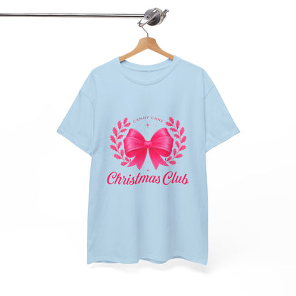 Christmas Tee with Pink Bow and Candy Cane Christmas Club Text