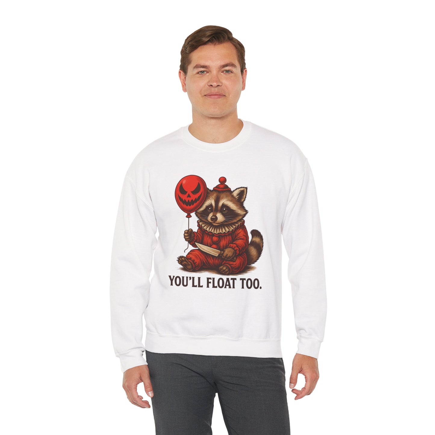 Creepy Clown Raccoon Halloween Sweatshirt - You'll Float Too