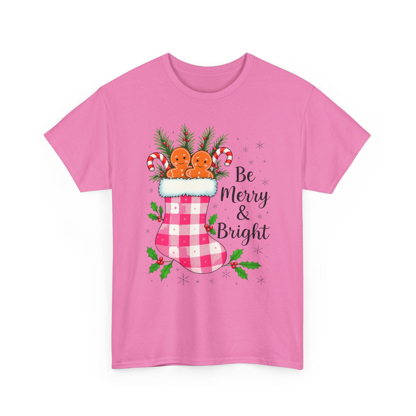 Pink Gingham Stocking Christmas Tee - Be Merry & Bright