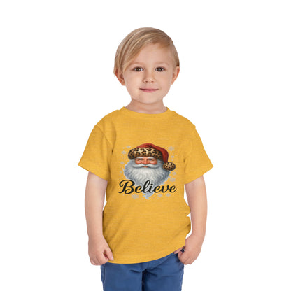 Believe Santa Leopard Print Toddler Christmas Tee