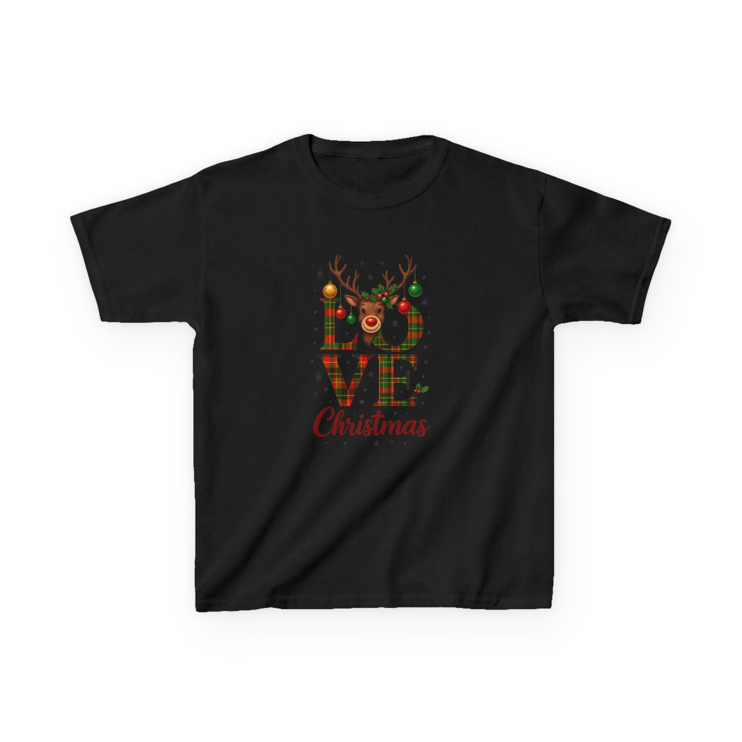 LOVE Christmas Reindeer Kids Tee - Holiday Dinosaur