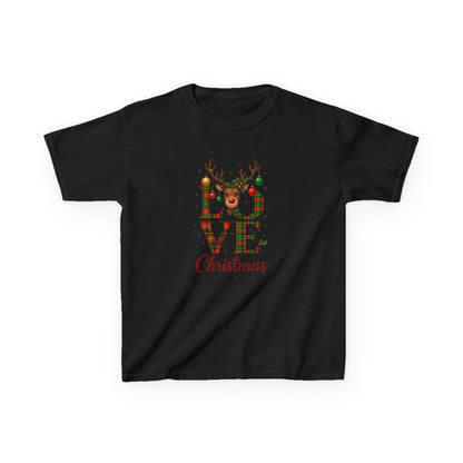LOVE Christmas Reindeer Kids Tee - Holiday Dinosaur