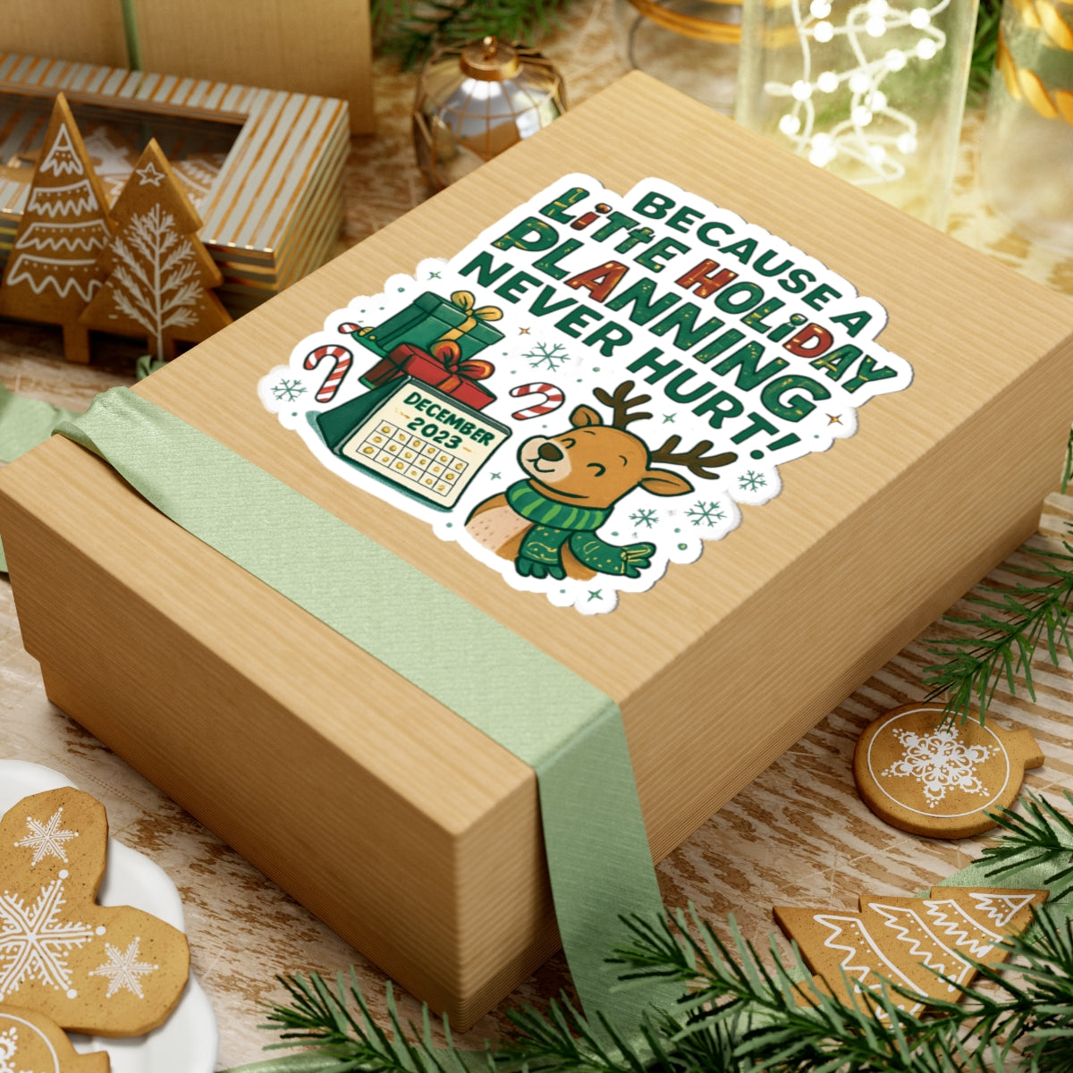 Holiday Planning Reindeer Sticker — "Because a Little Holiday Planning Never Hurt" Kiss-Cut Decal