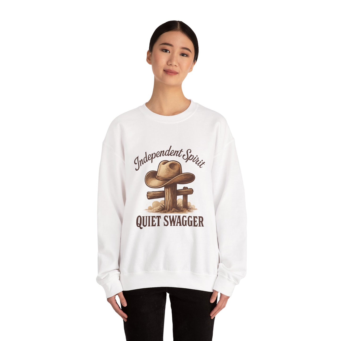 Crewneck Sweatshirt — "Independent Spirit, Quiet Swagger" Western Hat Graphic