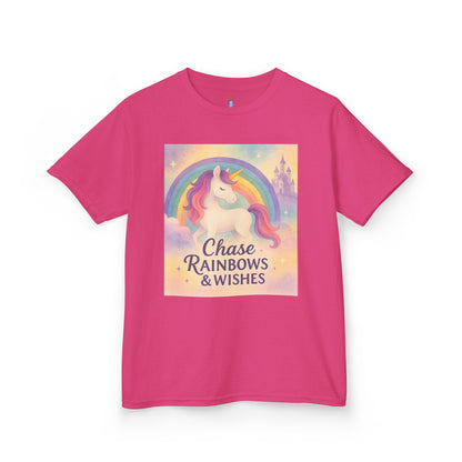 Chase Rainbows & Wishes Unicorn Kids Tee, Magical T-Shirt, Birthday Gift for Kids, Unicorn Lover Apparel, Playful Cotton Tee