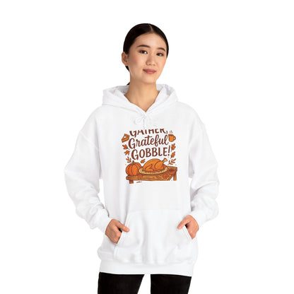 Thankful Grateful Gobble Thanksgiving Hoodie — Cozy Fall Turkey Sweatshirt
