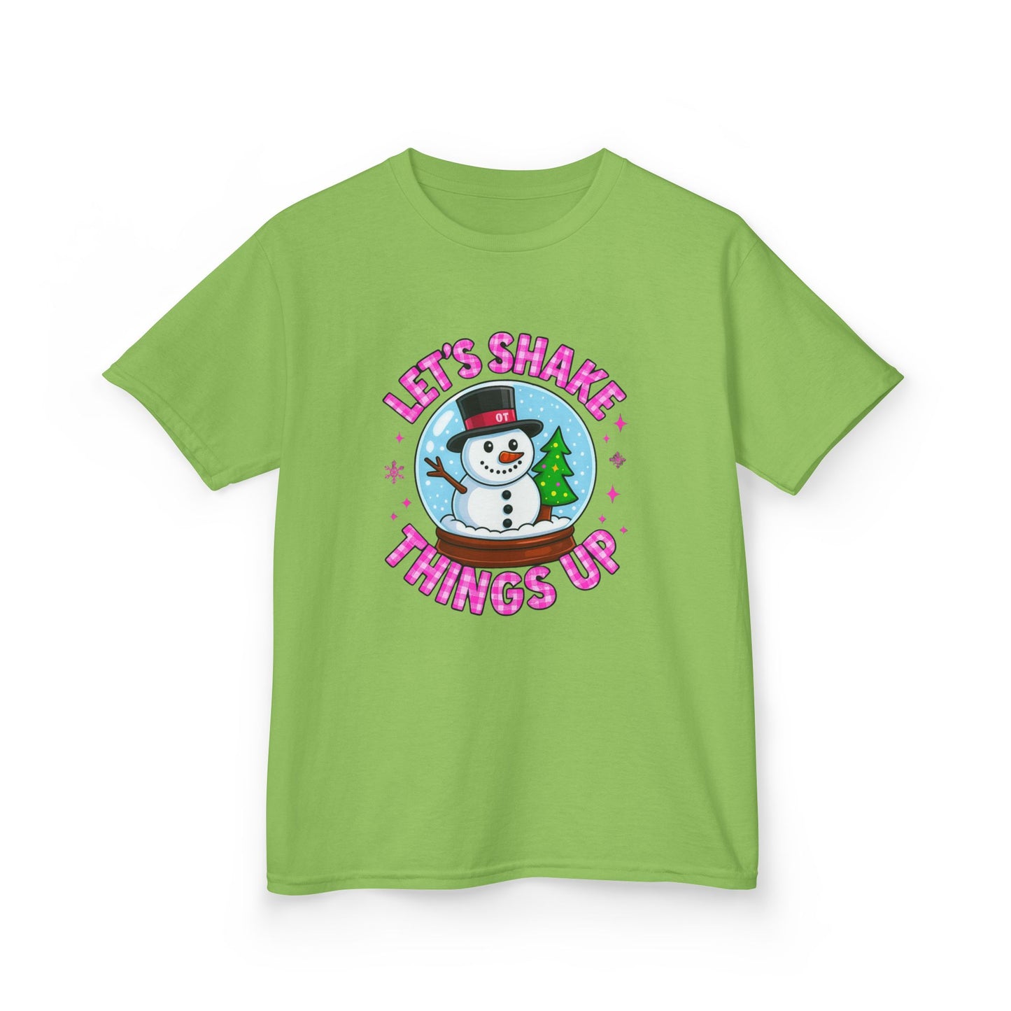 Shake Things Up! Snowman & Dino Christmas Kids Tee