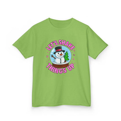 Shake Things Up! Snowman & Dino Christmas Kids Tee