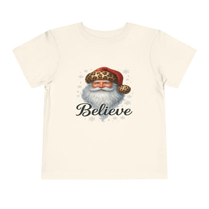 Believe Santa Leopard Print Toddler Christmas Tee