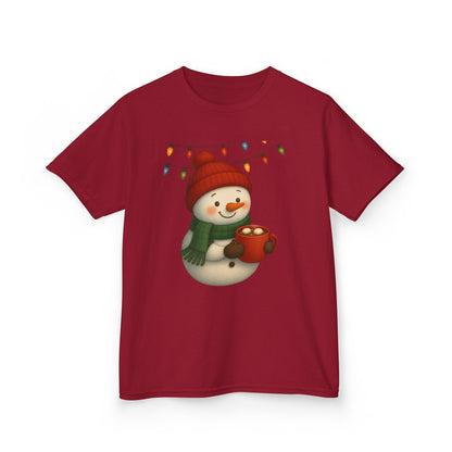 Snowman Dino Hot Chocolate Kids Christmas Tee