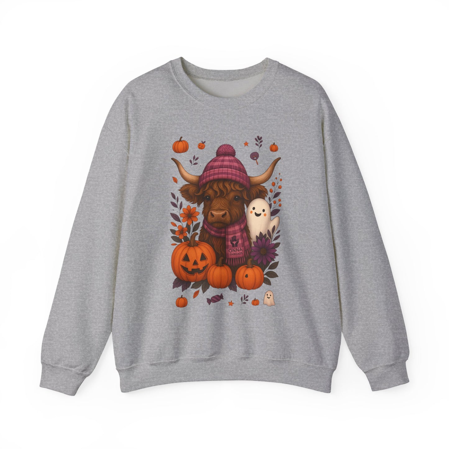 Highland Cow & Ghost Halloween Crewneck Sweatshirt