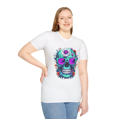 Vibrant Skull Graphic Tee, Edgy Unisex T-Shirt, Festival Wear, Vintage Inspired Tops, Halloween Must-Have, Cool Casual Style