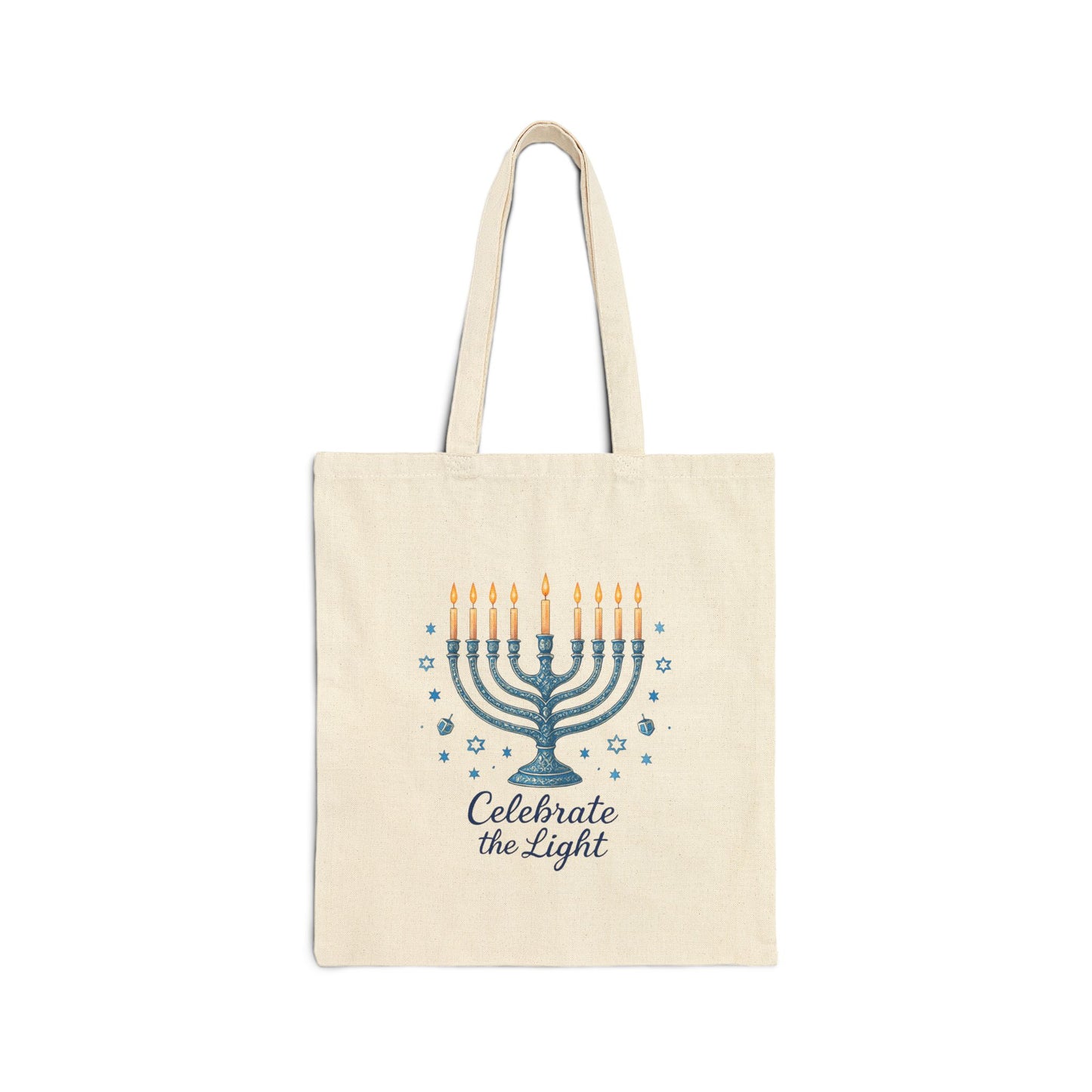 Hanukkah Menorah Tote Bag – "Celebrate the Light" Cotton Canvas Shopper