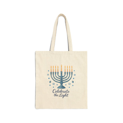 Hanukkah Menorah Tote Bag – "Celebrate the Light" Cotton Canvas Shopper