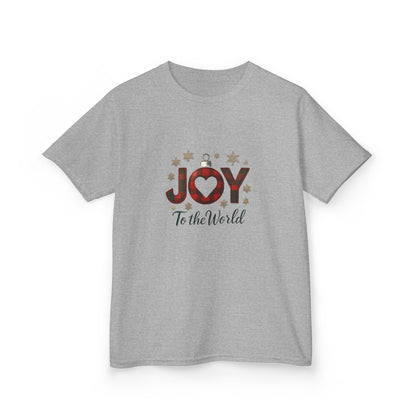JOY Dinosaur Christmas Tee - Plaid Ornament Dino Shirt