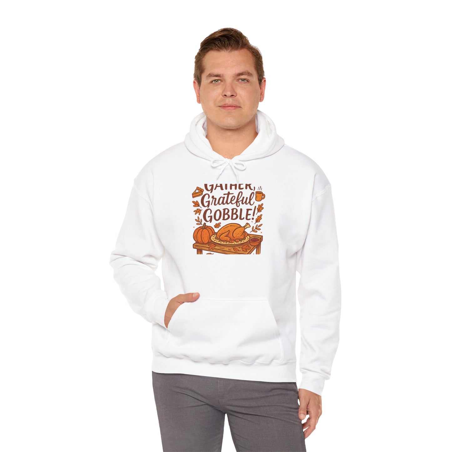 Thankful Grateful Gobble Thanksgiving Hoodie — Cozy Fall Turkey Sweatshirt