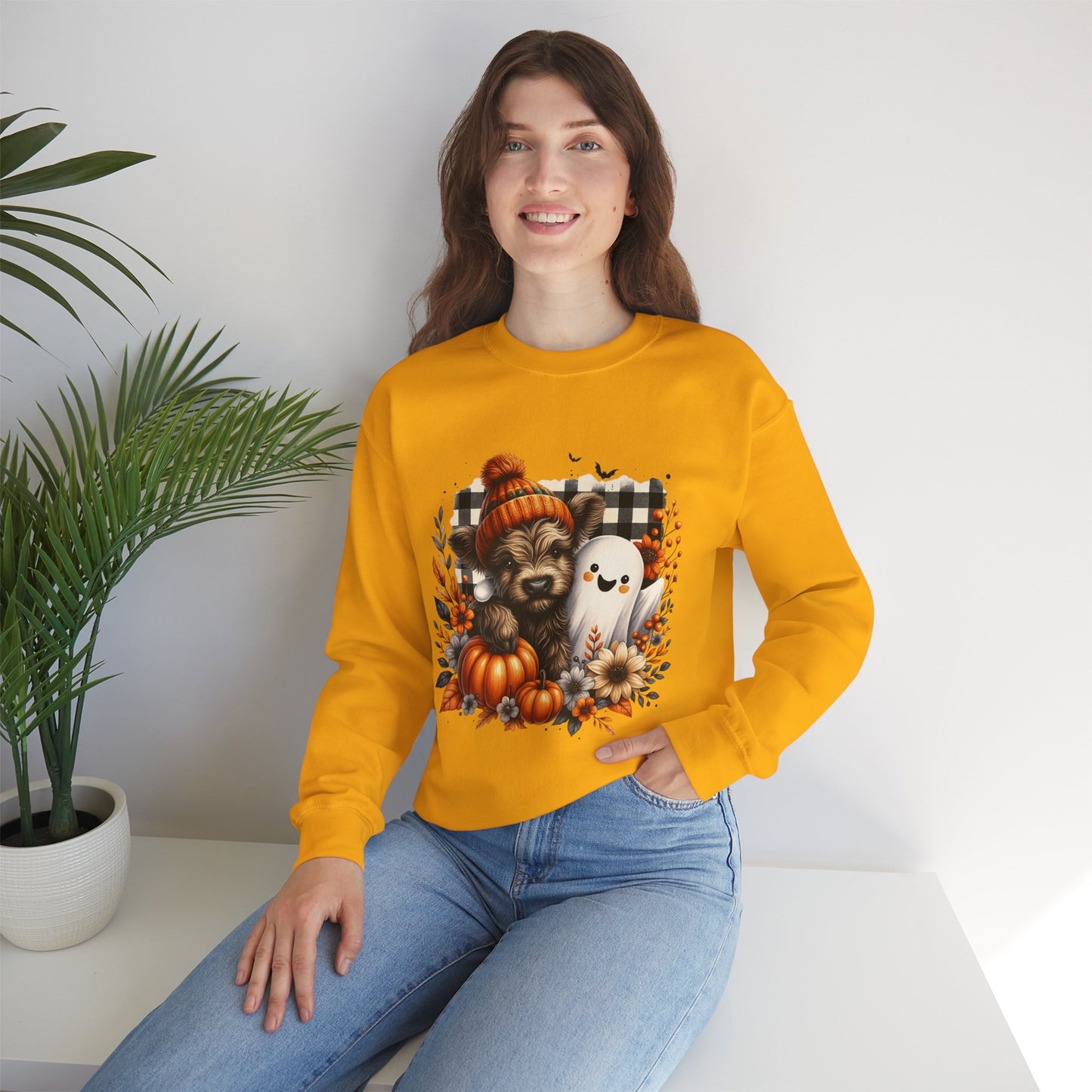 Cute Halloween Dog & Ghost Crewneck Sweatshirt