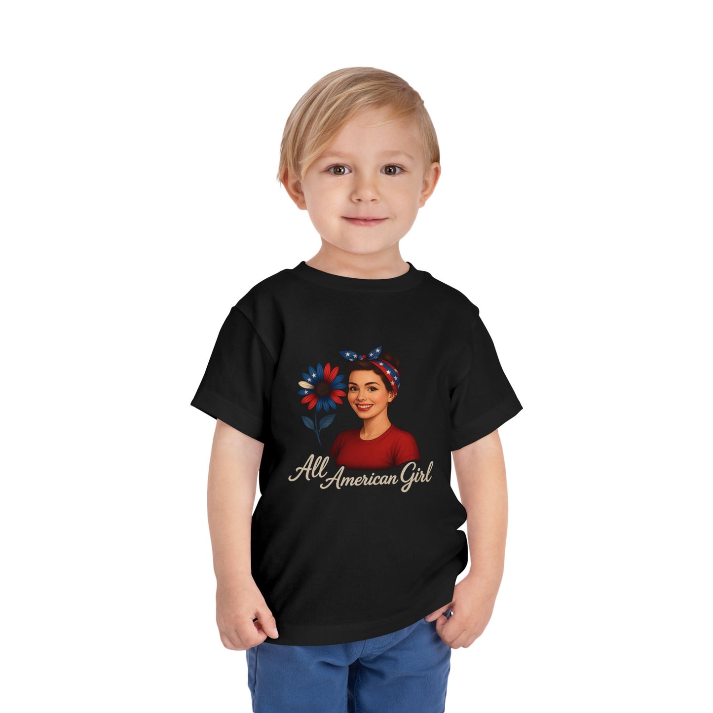 Toddler Tee All American Girl Patriotic Floral Shirt