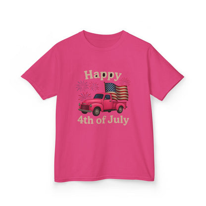 Retro 4th of July Pink Truck Tee - Kids' Patriotic Shirt
