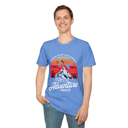 Adventure Awaits T-Shirt | Unisex Softstyle Tee | Perfect for Travel Lovers, Outdoor Adventures, Camping, Nature Gifts, Explore