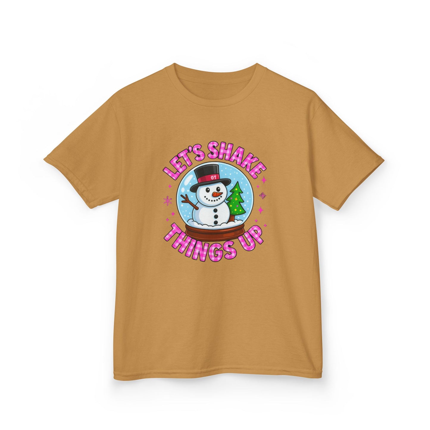 Shake Things Up! Snowman & Dino Christmas Kids Tee