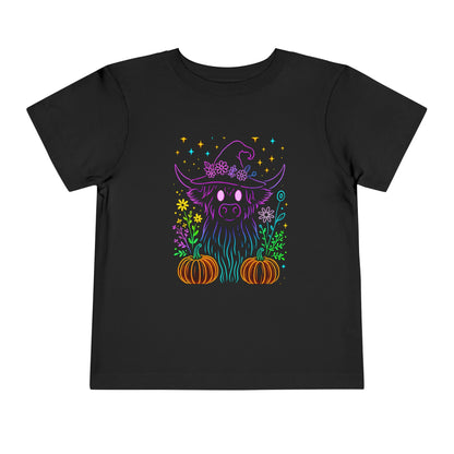 Toddler Tee Highland Cow Witch Hat Halloween Shirt