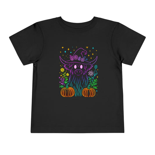 Toddler Tee Highland Cow Witch Hat Halloween Shirt