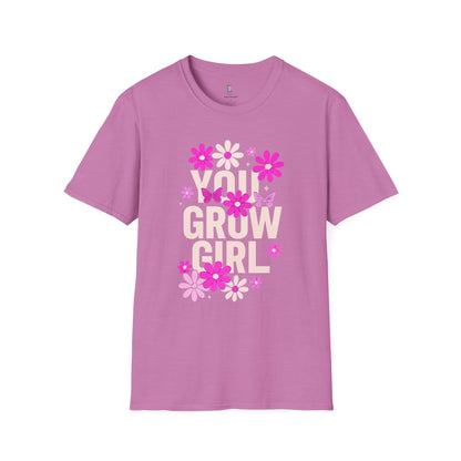Floral Grow Girl T-Shirt, Cute Graphic Tee, Gift for Plant Lovers, Spring Fashion, Nature Lover Apparel
