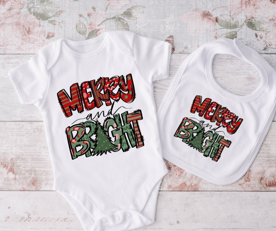 Merry And Bright Onesie and Bib Set