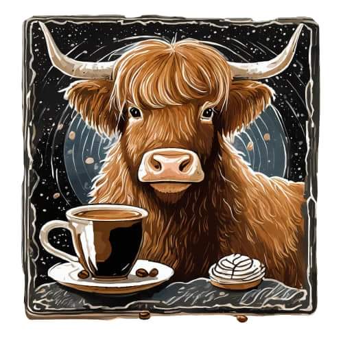 Bull and Coffee Square Ceramic Coaster Set