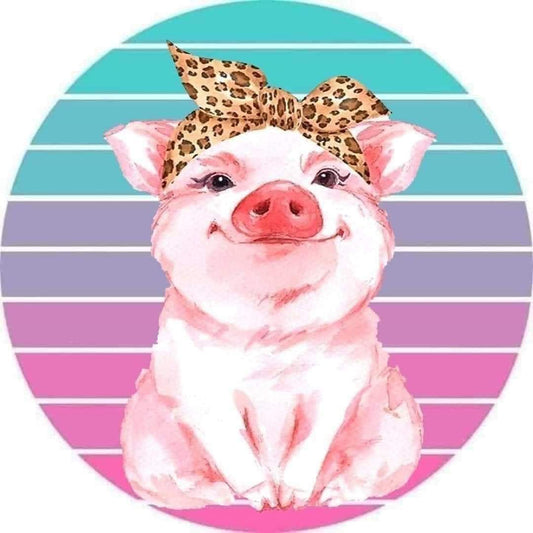 Pig With Leopard Bandana Round Ceramic Coaster Set