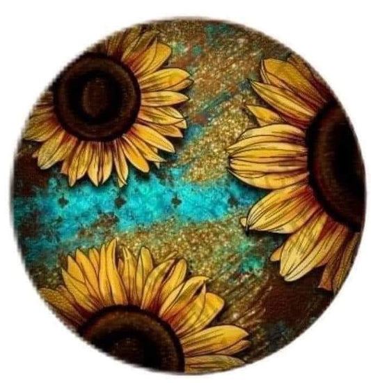 Sunflowers and Teal  Round Ceramic Coaster Set