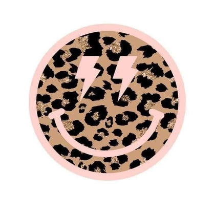 Pink Smiley Face Leopard Print Round Ceramic Coaster Set