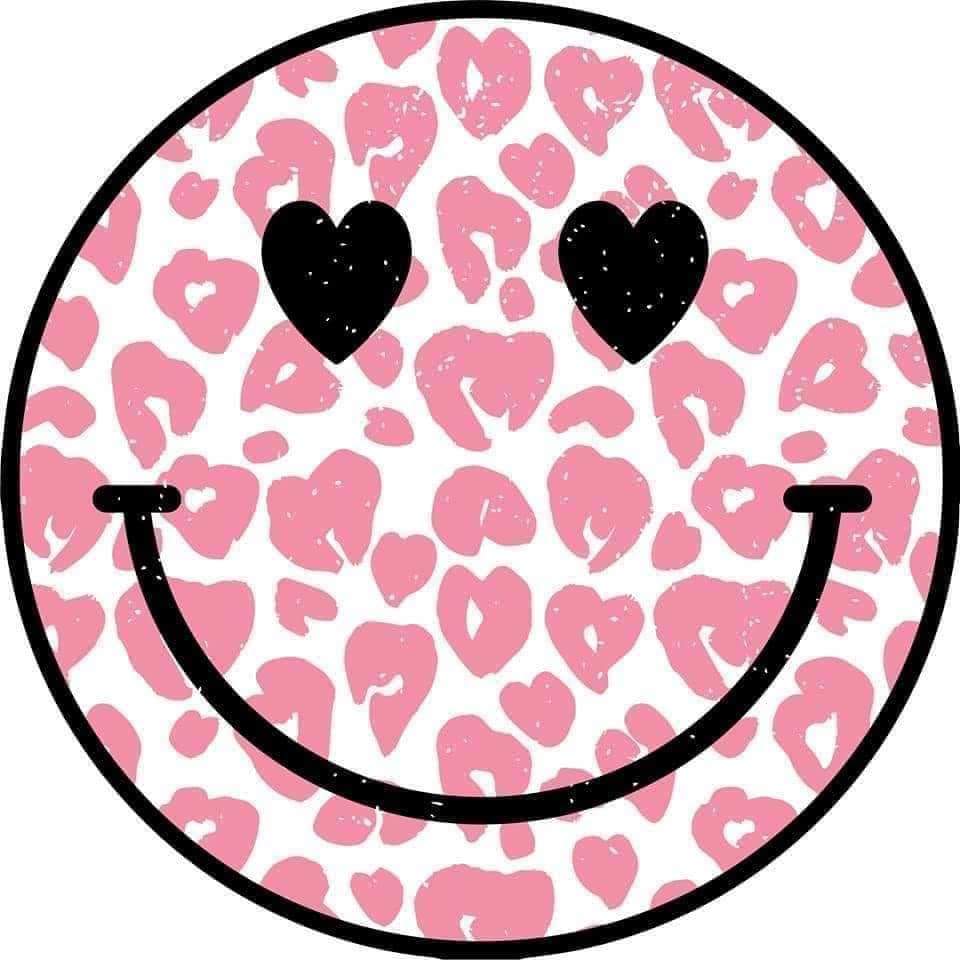 Pink Smiley Face Leopard Print Round Ceramic Coaster Set