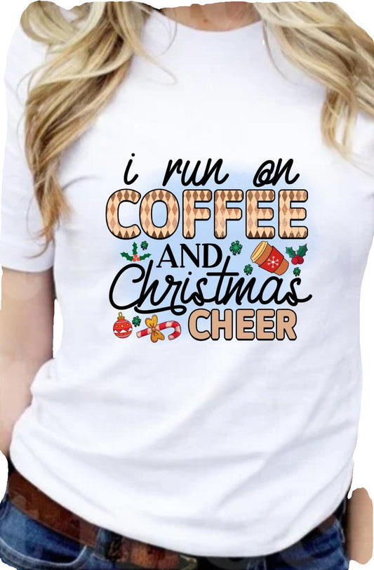 I Run On Coffee And Christmas Cheer Adult T-Shirt